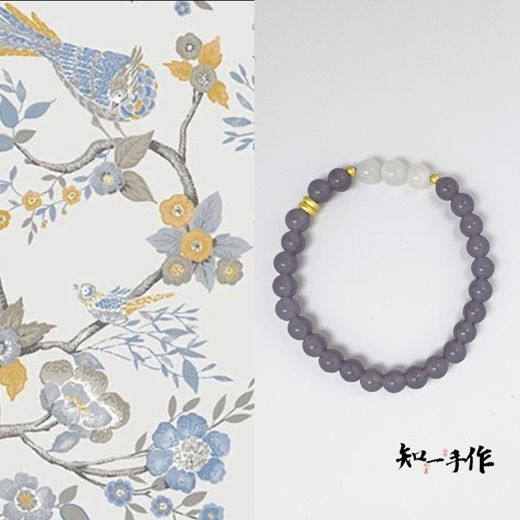 蓝灰玉髓单圈手链能量提升原创轻奢小众设计/顺丰包邮