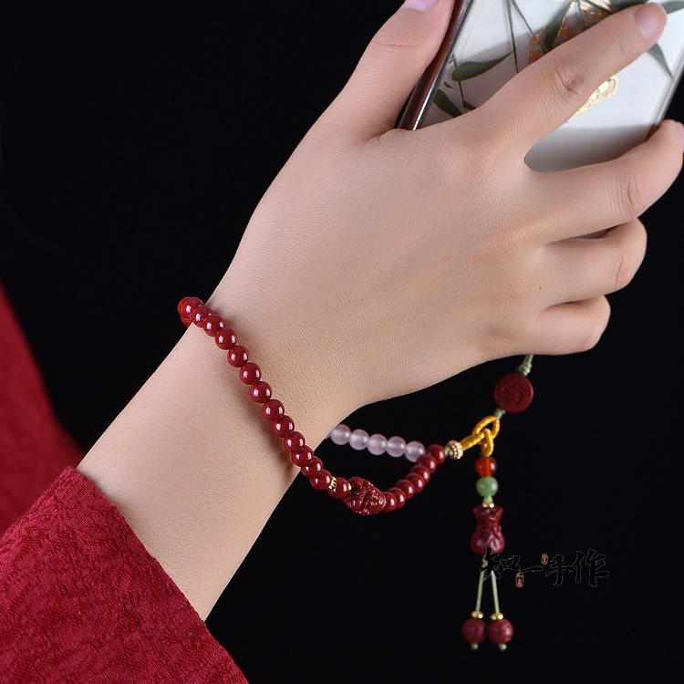 天然朱砂高含量红砂天然砂紫金砂《日进斗金。暴富》手机链