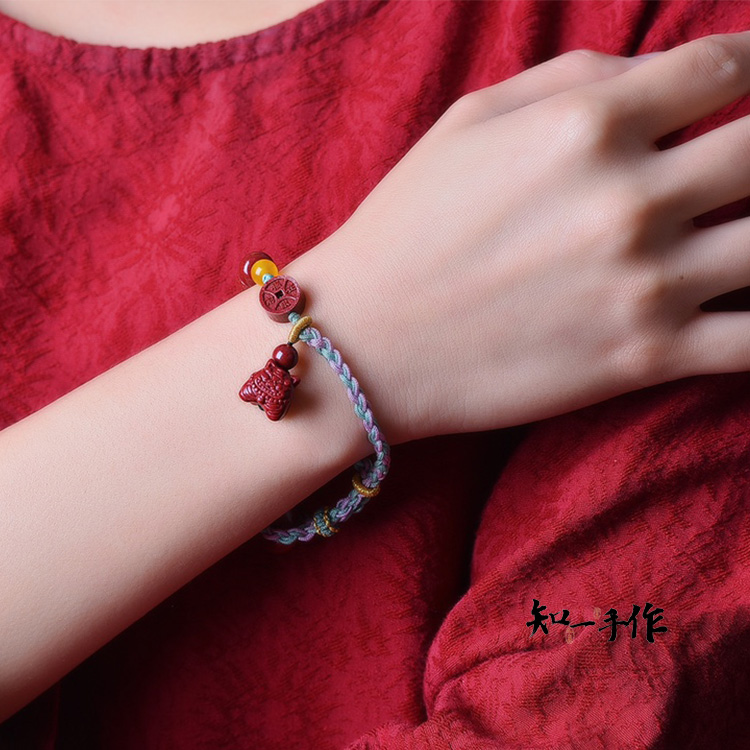 天然朱砂高含量红砂天然砂紫金砂《小老虎》手链手持