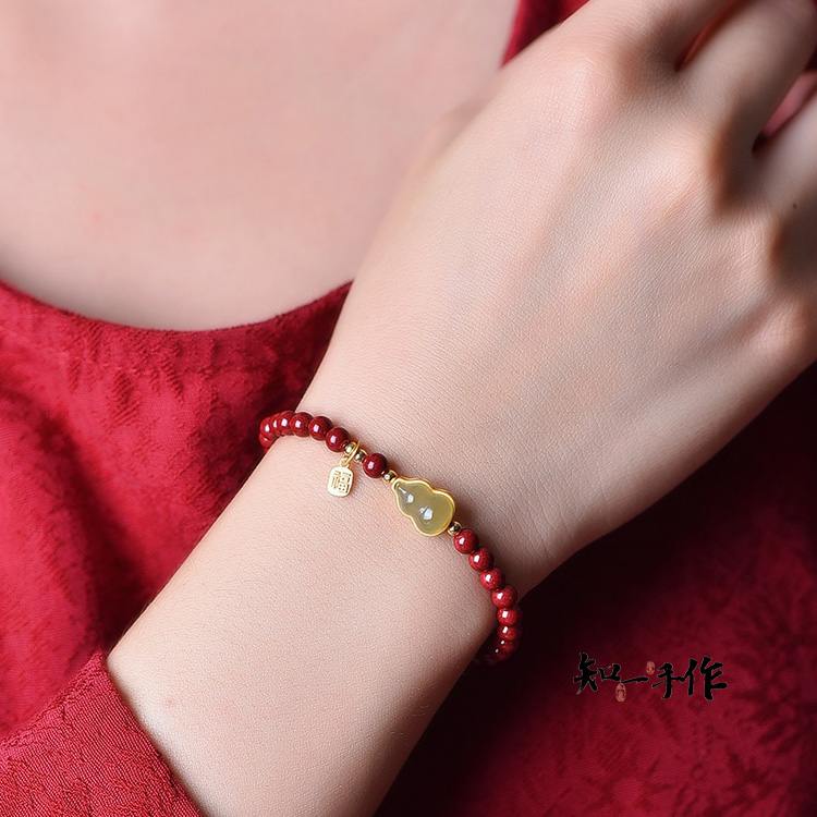天然朱砂高含量紫金砂红砂 《福禄》手链